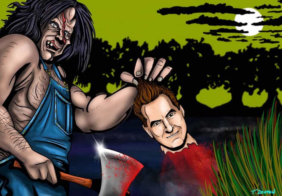 Victor Crowley, numero four-o in the series of Hatchet films, had the largest collection of special guests in the history of The Last Drive-In. (Art by T.J. Denton @TDenton_1138)